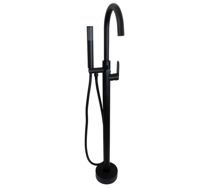 Round Free Standing Bath Mixer Tap with H/S | Satin BlackRound Free Standing Bath Mixer Tap with H/S | Satin Black
