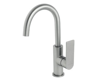 Gooseneck Basin Mixer Tap | Silk Brushed Stainless Steel