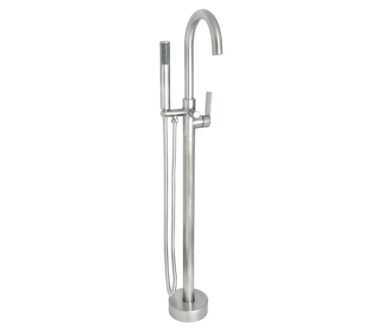 Round Free Standing Bath Mixer Tap with H/S | Silk Brushed Stainless Steel