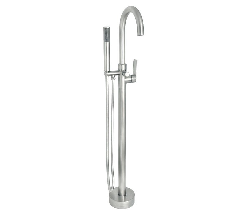 Round Free Standing Bath Mixer Tap with H/S | Silk Brushed Stainless Steel
